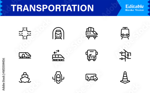 Transportation Icons in a Professional Line Icon Collection – Modern, Minimal, and Fully Scalable Vector Symbols for Digital Projects