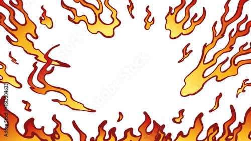 和風の炎の背景イラスト_手書き風_赤_16:9