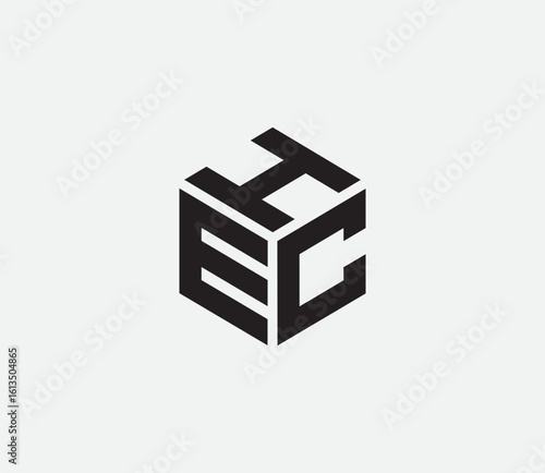 Modern Geometric Cube Monogram Logo Design, "HEC" hexagon cubic alphabet letter vector geometric font Logo for design. Initial three letters template logo. Vector Illustration