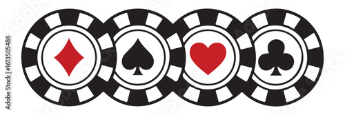 Poker chips color icons vector set. Playing poker concept. Isolated Casino poker chip logo. Poker symbols.