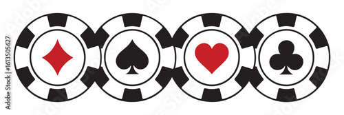 Poker chips color icons vector set. Playing poker concept. Isolated Casino poker chip logo. Poker symbols.