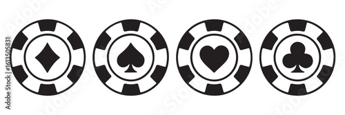 Poker chips color icons vector set. Playing poker concept. Isolated Casino poker chip logo. Poker symbols.