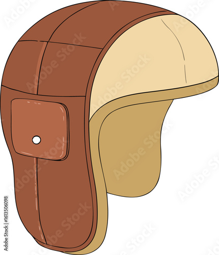 Brown leather aviator hat with ear flaps and pocket vector