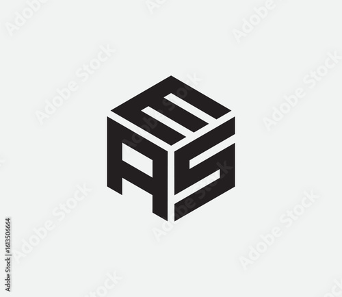 Modern Geometric Cube Monogram Logo Design, "EAS" hexagon cubic alphabet letter vector geometric font Logo for design. Initial three letters template logo. Vector Illustration