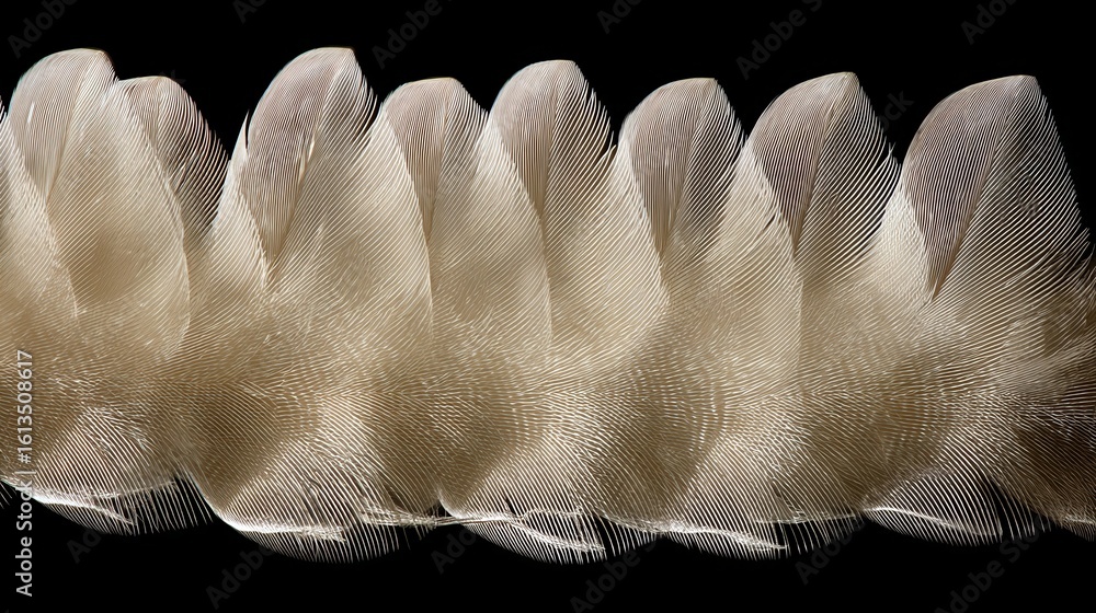 Naklejka premium An intricate close-up of pristine white bird feathers arranged in an elegant pattern.