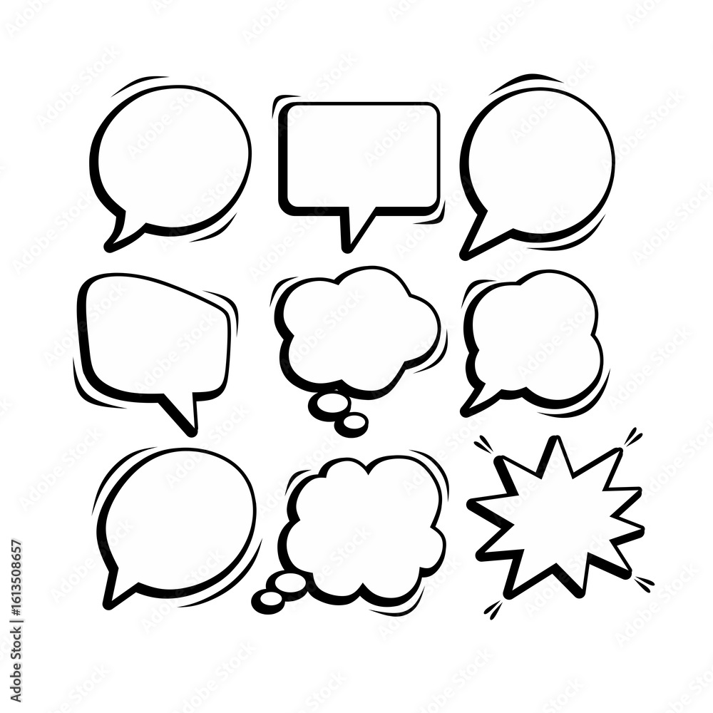 Fototapeta premium Comic cartoon Speech Bubble Set – Hand Drawn Blank Dialog Balloons Collection 7