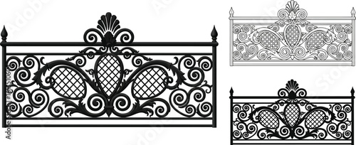 Decorative wrought iron fence vector design for architectural and construction use