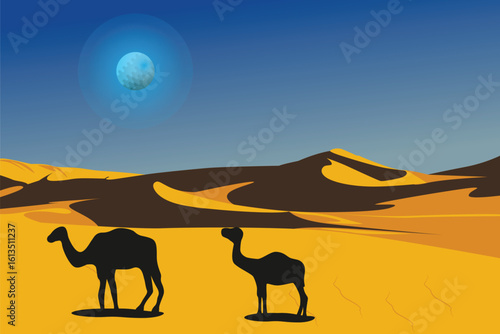 Canvas Print Illustration vector graphic Of Moon in the Middle Desert Good for wallpaper