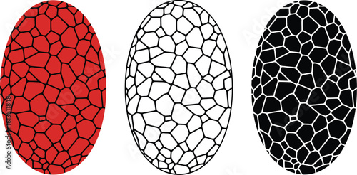 Abstract egg shapes with geometric cell pattern in red white and black illustration