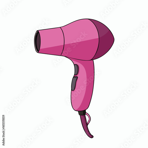 Pink hair dryer with dark accents and a loop purple black