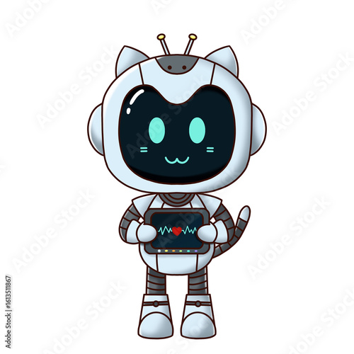 Cute cat robot with heartbeat monitor screen