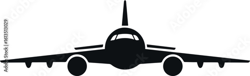 A clean, bold silhouette of a commercial jet, suitable for various design projects.