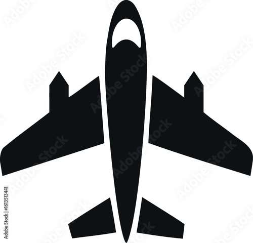 A clean, simple silhouette of a commercial airplane against a plain white background.