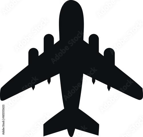 A clean, simple silhouette of a commercial airplane against a plain white background.
