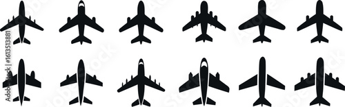 A set of various airplane silhouettes, perfect for use in graphic design, website icons, or presentations.