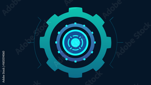 Spinning Gear with Neon Blue Aura Sci Fi HUD