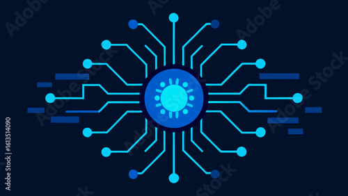 Abstract Blue Circuits Merging into Central Glow