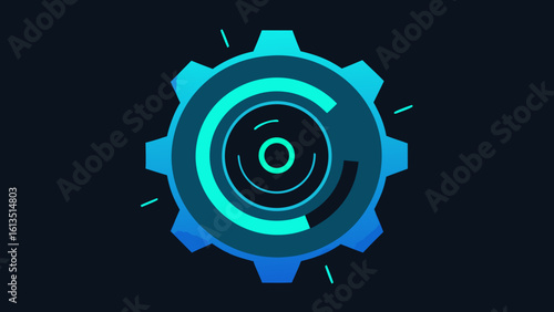 Spinning Gear with Neon Blue Aura Sci Fi HUD