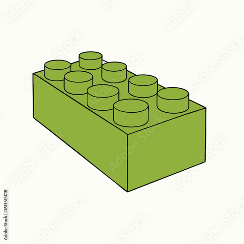 Green building block with eight studs plastic