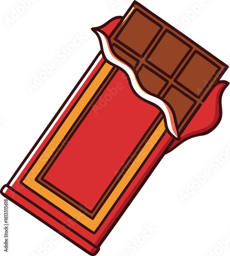 Brown chocolate bar with red and yellow wrapper sweet treat
