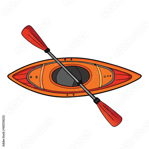 Orange kayak and paddle vector illustration watercraft