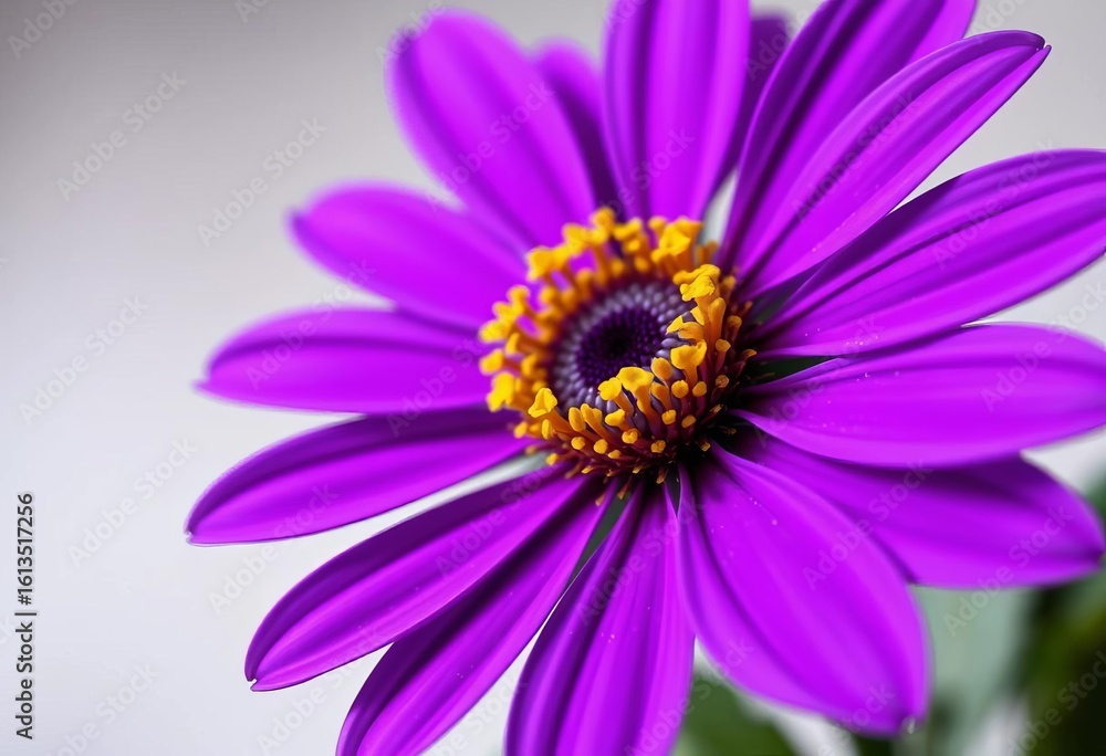 Close-up, vibrant purple flower, yellow center, minimalist backdrop, botany, garden Close-up, vibrant purple flower, yellow center, minimalist backdrop, botany, garden