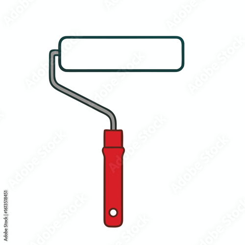 Red handle paint roller with white roller brush tool