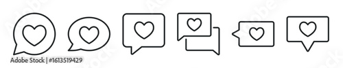 Favorite chat thin line icon set. Chat, social media, like minimal editable stroke icons