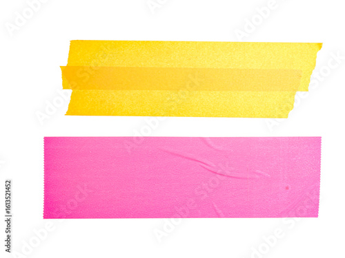 Orange masking tape and pink sticky note tape  on a white background