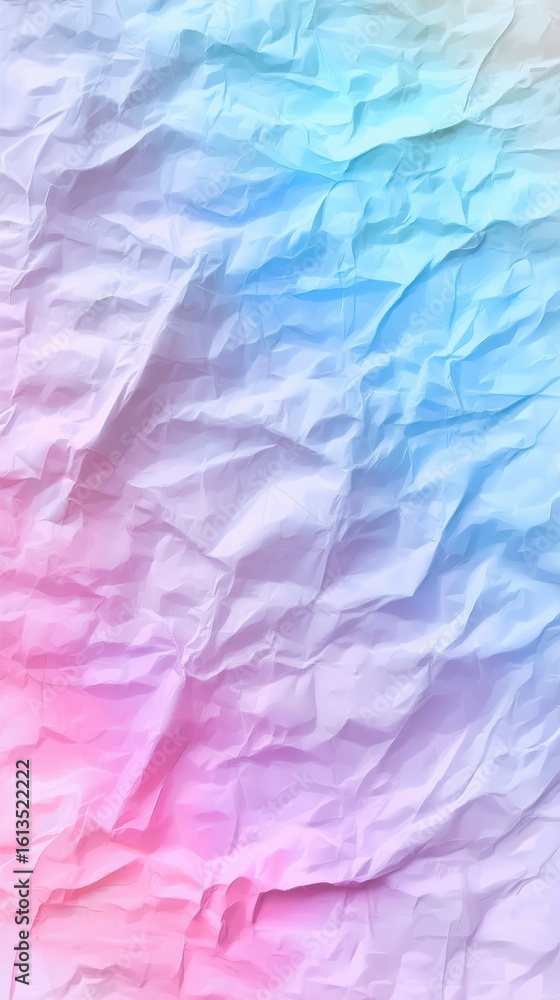 Fototapeta premium Soft pastel gradient crumpled paper texture background, abstract vector illustration with crinkled parchment effect, flat lay top view for wallpaper print, mockup template copy space design