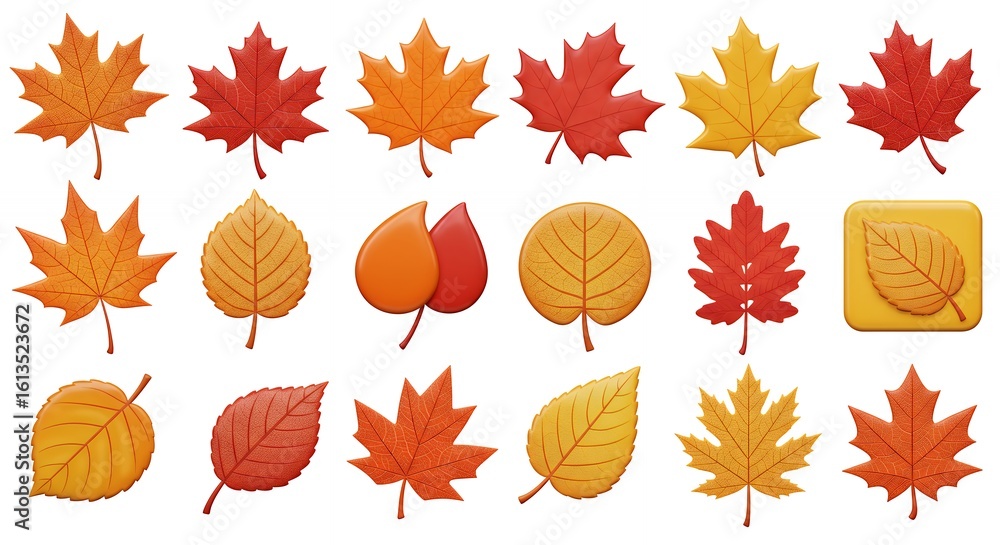 Fototapeta premium Autumn leaves graphic design illustration collection