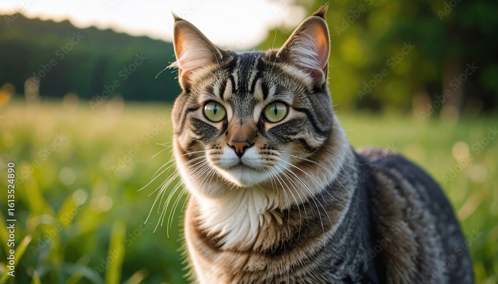 Majestic Tabby Cat in a Sunlit Meadow Majestic Tabby Cat in a Sunlit Meadow