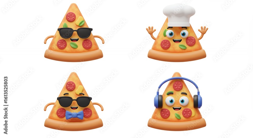 Obraz premium Cartoon pizza slices set