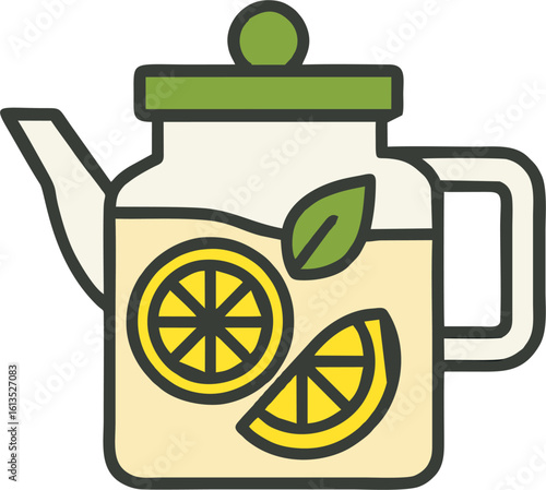 Square Teapot with Lemon and a Single Mint Leaf