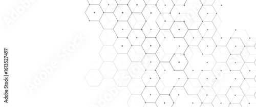 Vector digital hexagonal background geometric abstraction with lines and dots.