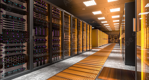 Server room hardware equipment inside datacenter 3d