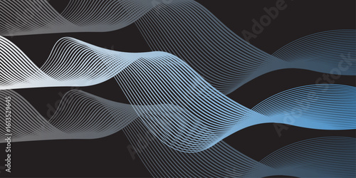 Abstract fractal background featuring a flowing blue wave pattern of artistic lines and curves