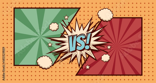 Versus vs letters fight in flat comics style design with halftone