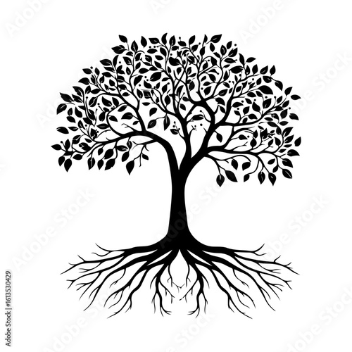 Tree with Root Silhouettes Clipart Design