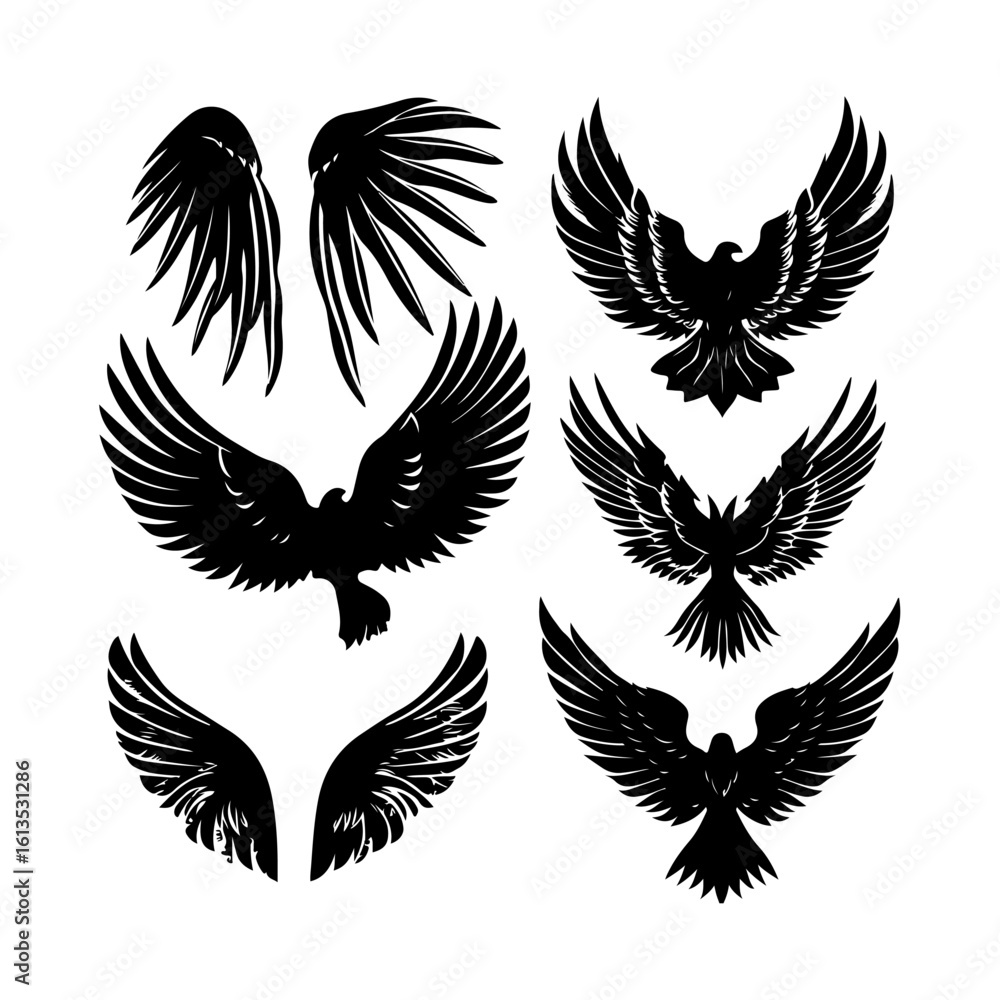 Fototapeta premium Wings Black Silhouette Set Graphic Design