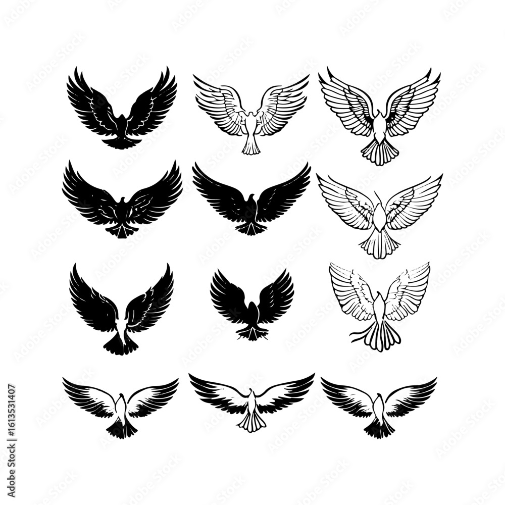 Fototapeta premium Wings Silhouettes Vector Illustration Set