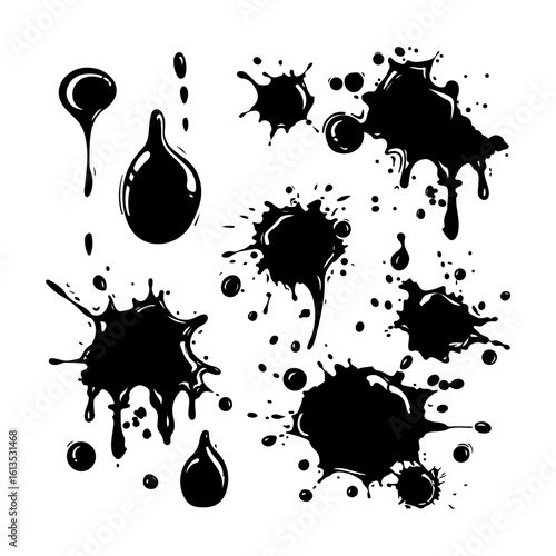 Abstract Ink Splatter Clipart Collection White Background