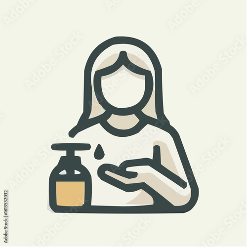 Woman using hand sanitizer with pump bottle at home,   dentistry