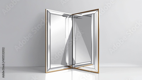Luxury Folding Mirror with Beveled Glass and Gold Frame - 3D Interior Decor