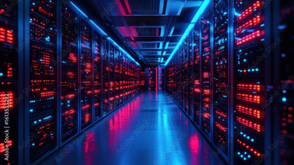 Server room with red and blue lights Server room with red and blue lights