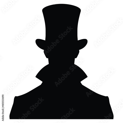 Black silhouette of Victorian gentleman in top hat, Simple vector illustration - For logos and designs