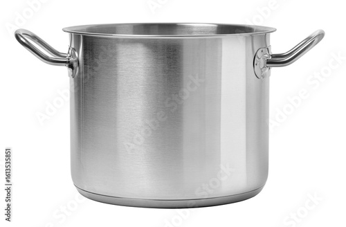 Картината върху платно Empty stainless steel cooking pot with handles on white background