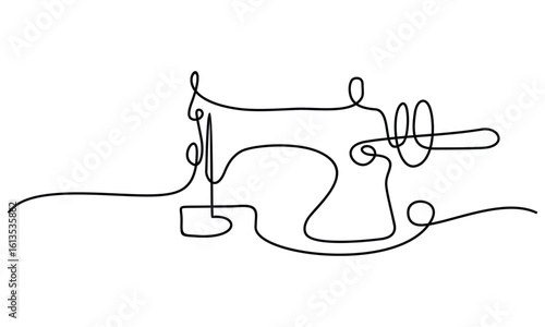 Sewing machine in continuous line art drawing style. Minimalist black linear sketch Vector Template Illustration