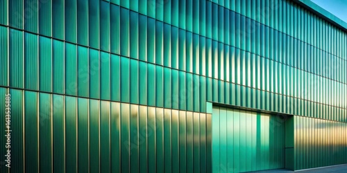 Wallpaper Mural Teal Facade Architectural Detail A Striking Modern Building Exterior with Vertical Panels and a Large Door Torontodigital.ca