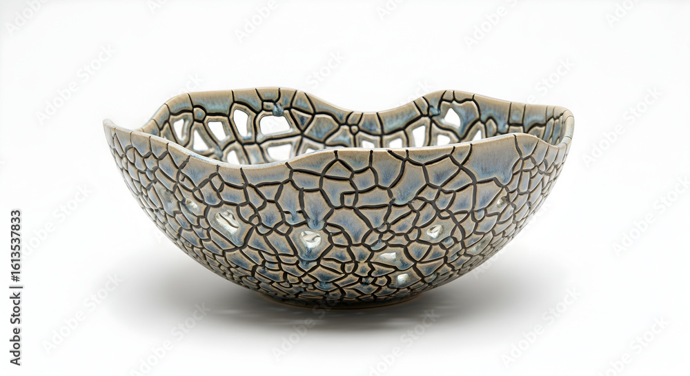 Obraz premium Unique Ceramic Bowl with Crackle Texture and Perforated Design